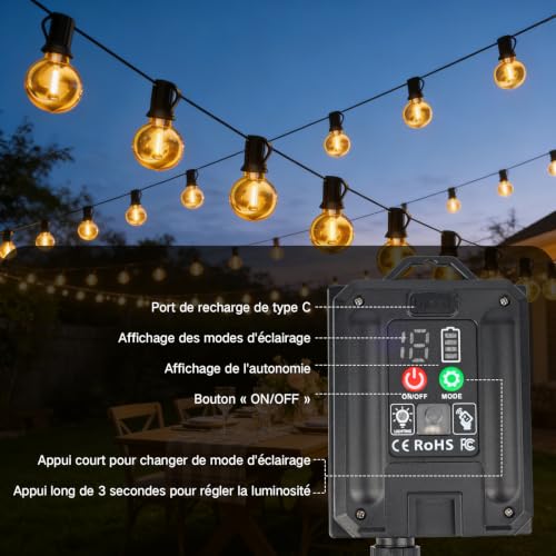 Thumbnail 3 de Guirlande Lumineuse Exterieure Solaire 15M ArsMotin – 17+1 LED G40 IP65 avec Télécommande