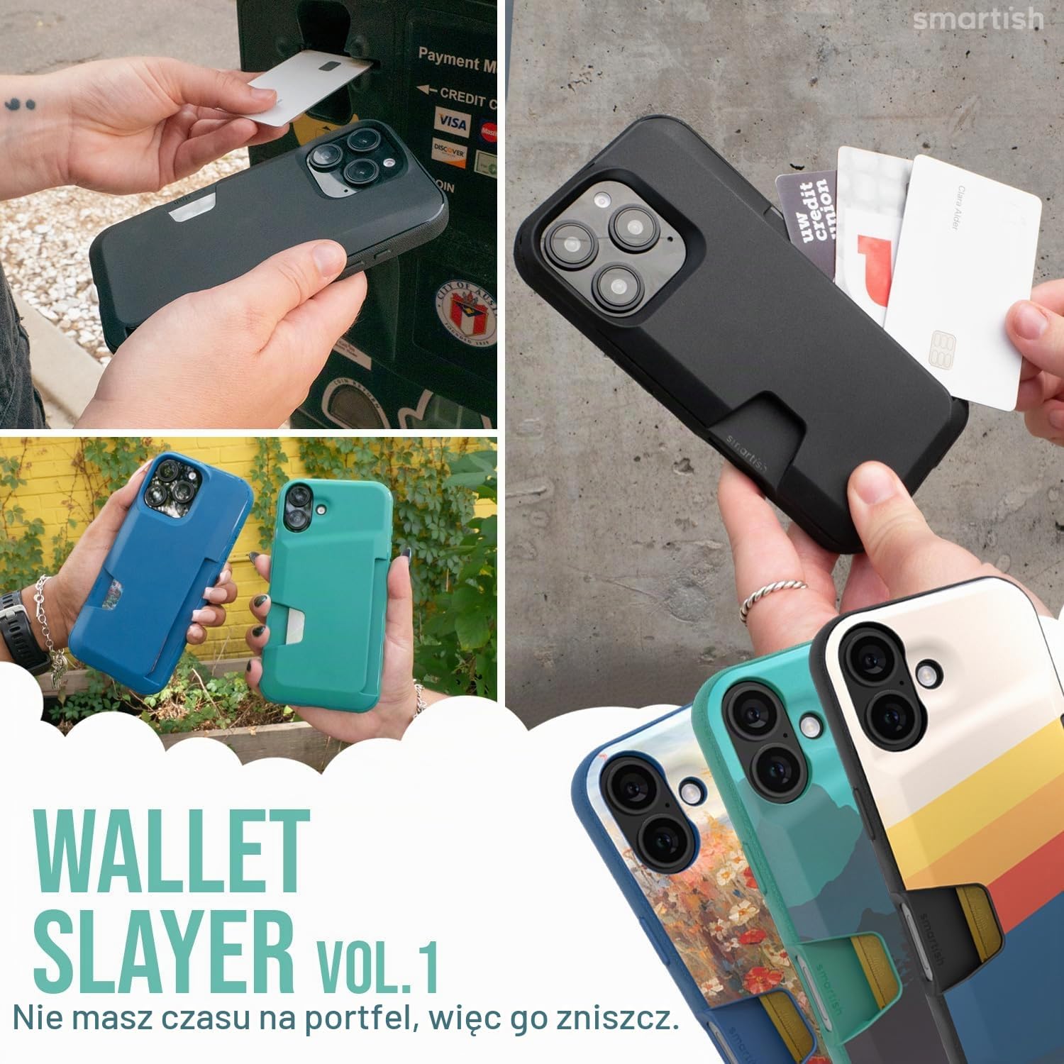 Detalle de Smartish Wallet Slayer Vol. 1 – etui portfelowe do iPhone’a 16 Pro, na karty, Black Tie