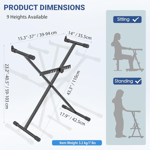 Detalle de GLEAM Keyboard Stand - Digital Piano Stand, Single X Style, Black