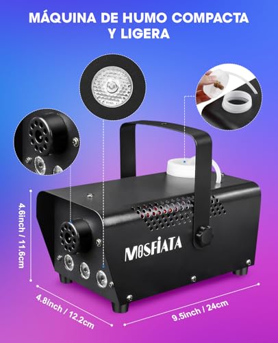 Detalle de MOSFiATA Maquina de Humo Pequeña 500W con 3 LEDs RGB Integrados – Efectos para Fiestas y Escenarios