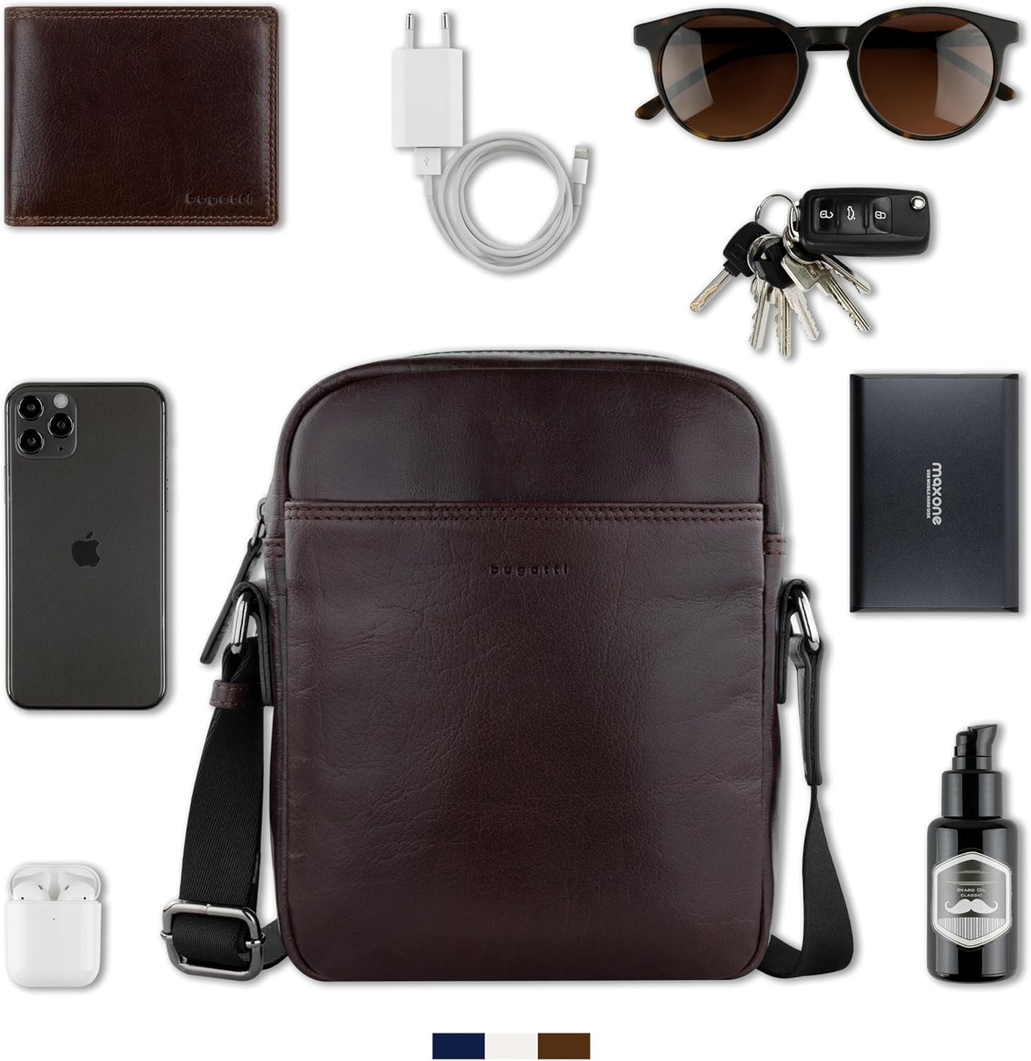 Thumbnail 5 de Bugatti Savona : set sac bandoulière en cuir de buffle + porte-monnaie avec protection RFID