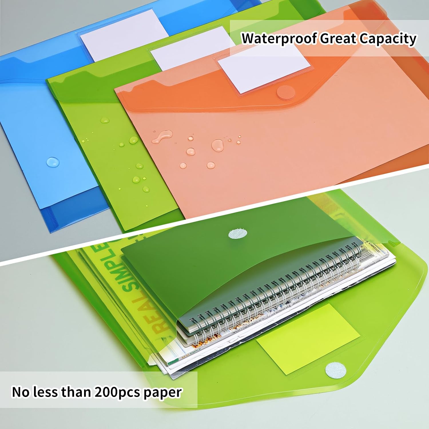 Detalle de EOOUT EOOUT20221026055 Plastic File Envelopes, 30-Pack, 10 Colors, Hook-and-Loop Closure