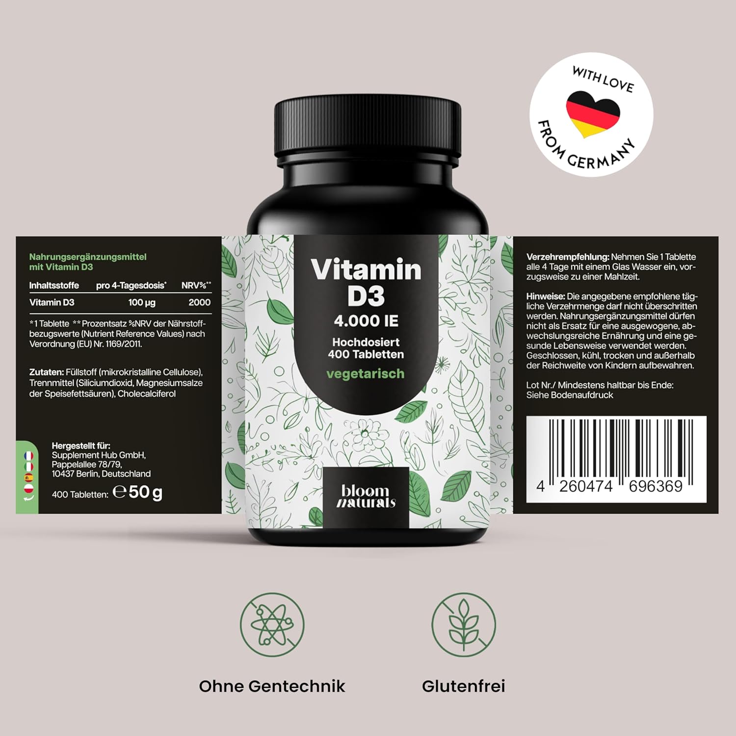 Thumbnail 6 de Vitamin D3 4000 IE hochdosiert – 400 Tabletten (vegetarisch, in Deutschland produziert)