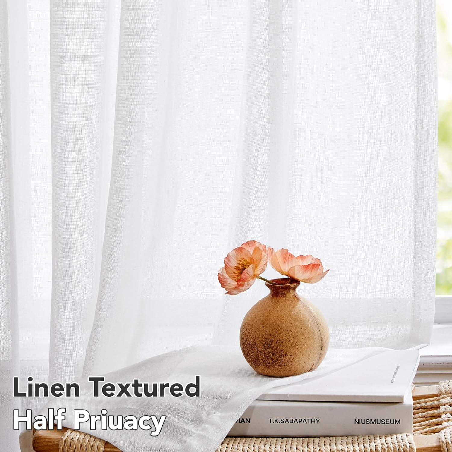 Thumbnail 1 de Deconovo Cortinas de Gasa con Volantes, Semitransparentes, Blanco 🪟