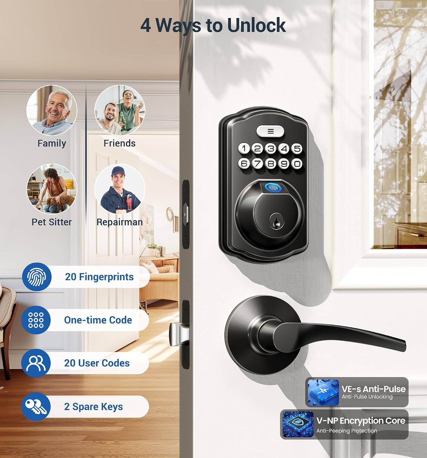 Detalle de Veise Fingerprint Door Lock with Zinc Alloy Handles