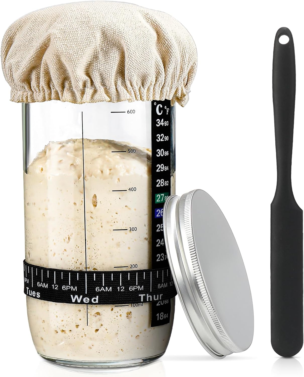 Detalle de DWTS DANWEITESI 24 oz Sourdough Starter Jar Kit with Glass Jar and Tools