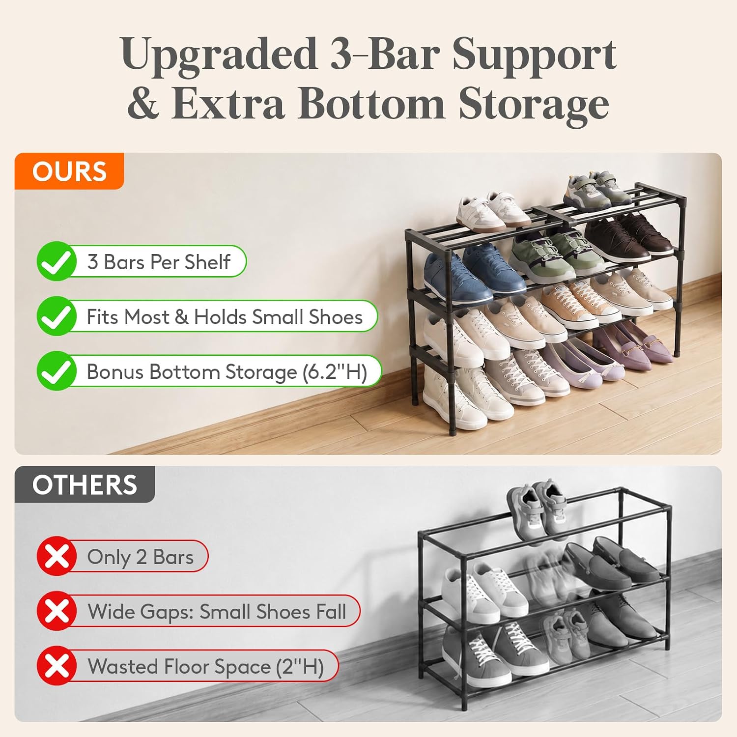 Thumbnail 6 de Lifewit 26053 Expandable 3-Tier Shoe Rack, Tool-Free Setup, Black