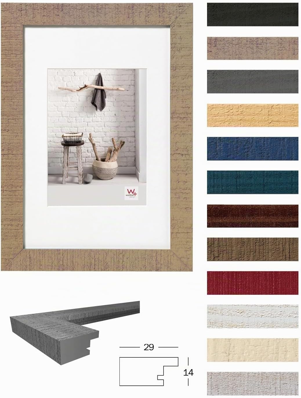 Detalle 2 de Walther Design Cadre Photo Gris 18 x 24 cm avec Passe-Partout – HO824D