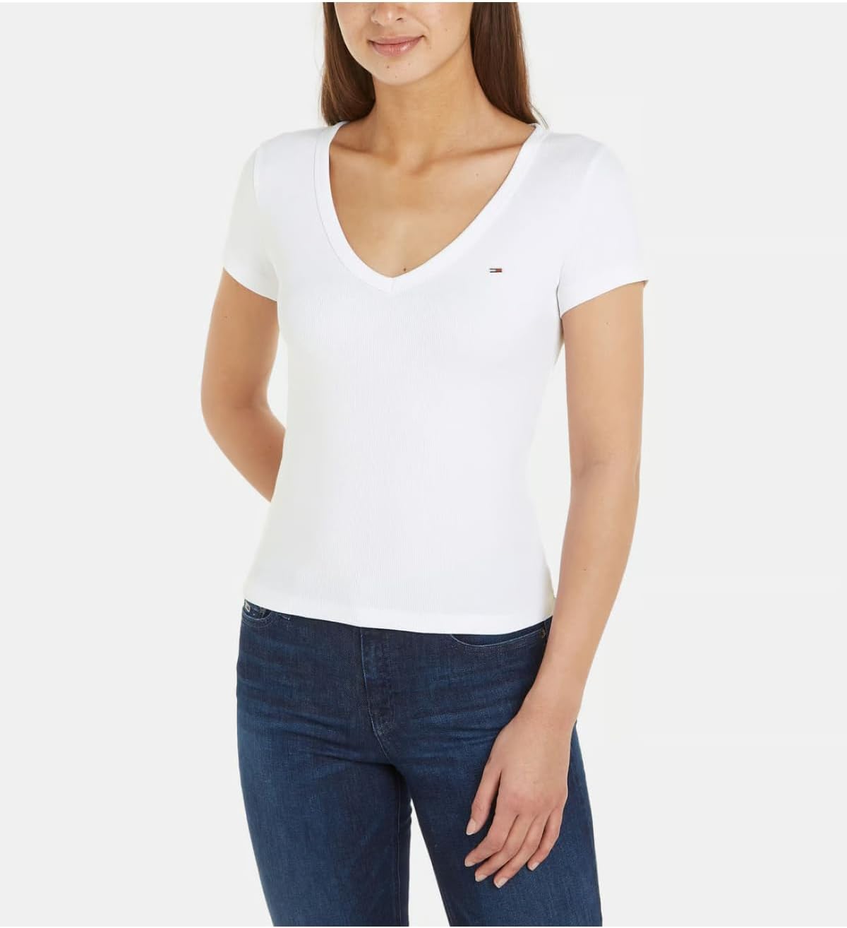 Thumbnail 3 de Tommy Jeans T-Shirt Manches Courtes Femme Slim Col en V – coton régénératif et coupe ajustée