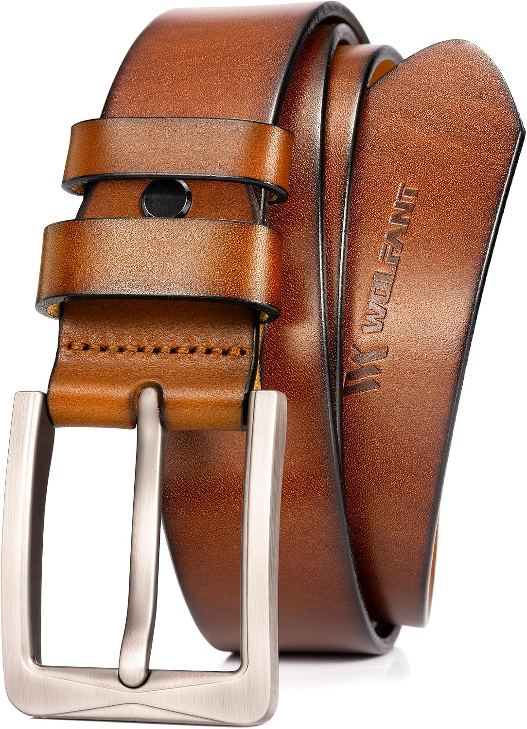 Detalle de WOLFANT 1.5" Full Grain Leather Belt for Men (Gift Box)