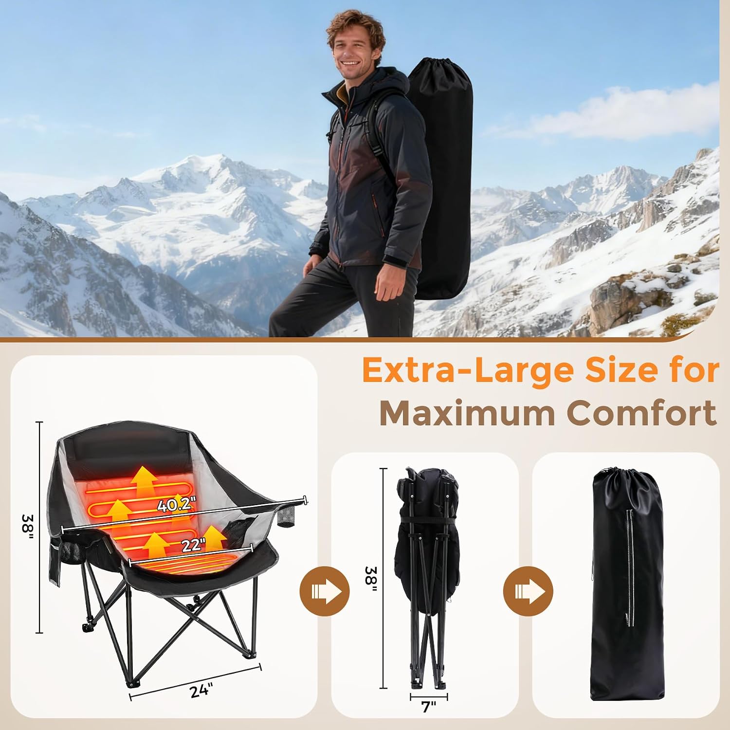 Detalle de Suteck BZ-2251-214 Heated Camping Chair, Oversized, 3 Heat Levels
