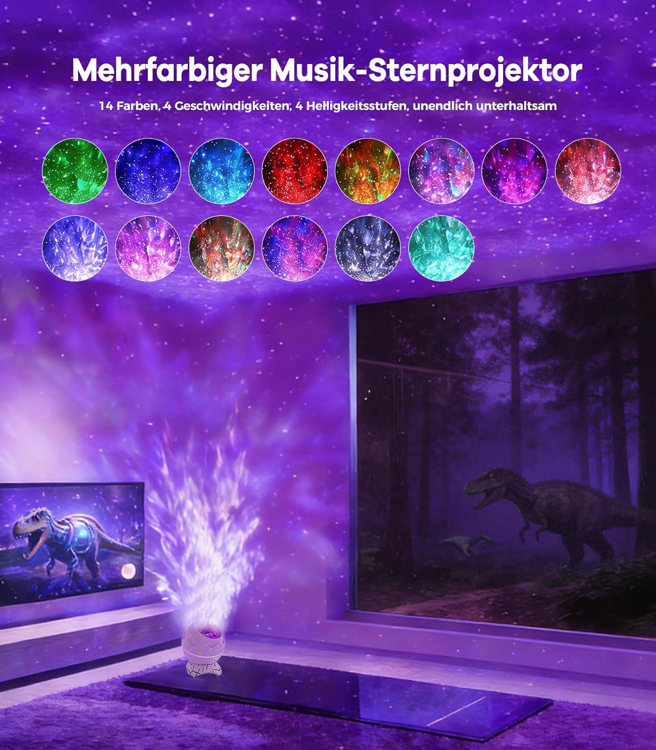 Thumbnail 1 de MOLEKSDAL Dinosaurier-Ei Galaxy Sternprojektor mit Nebel, Timer & Fernbedienung (Mini) – Sternennachtlicht für Schlafzimmer