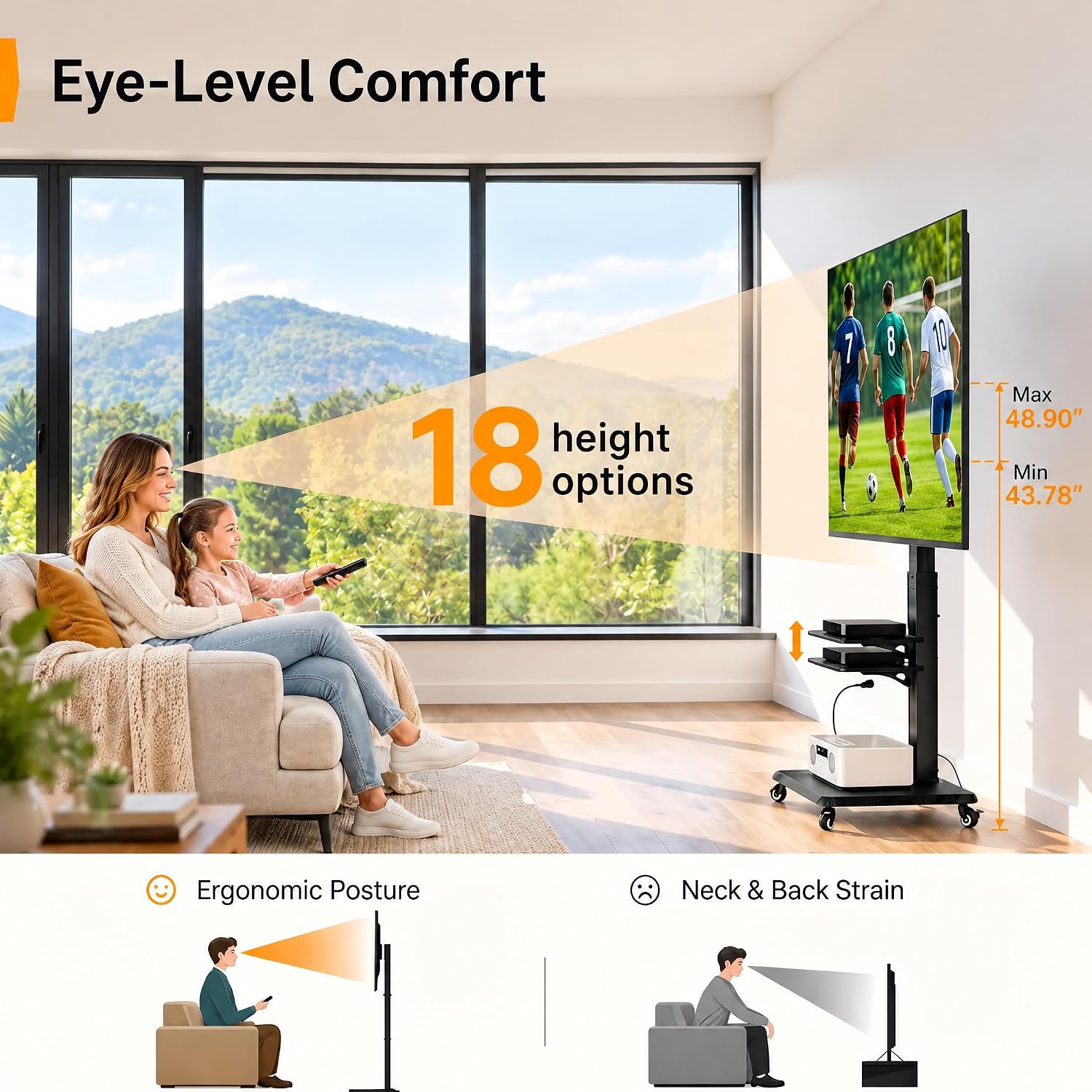 Thumbnail 3 de Perlegear PGTVMC17 Mobile TV Stand with Power Outlet, Height Adjustment and Swivel