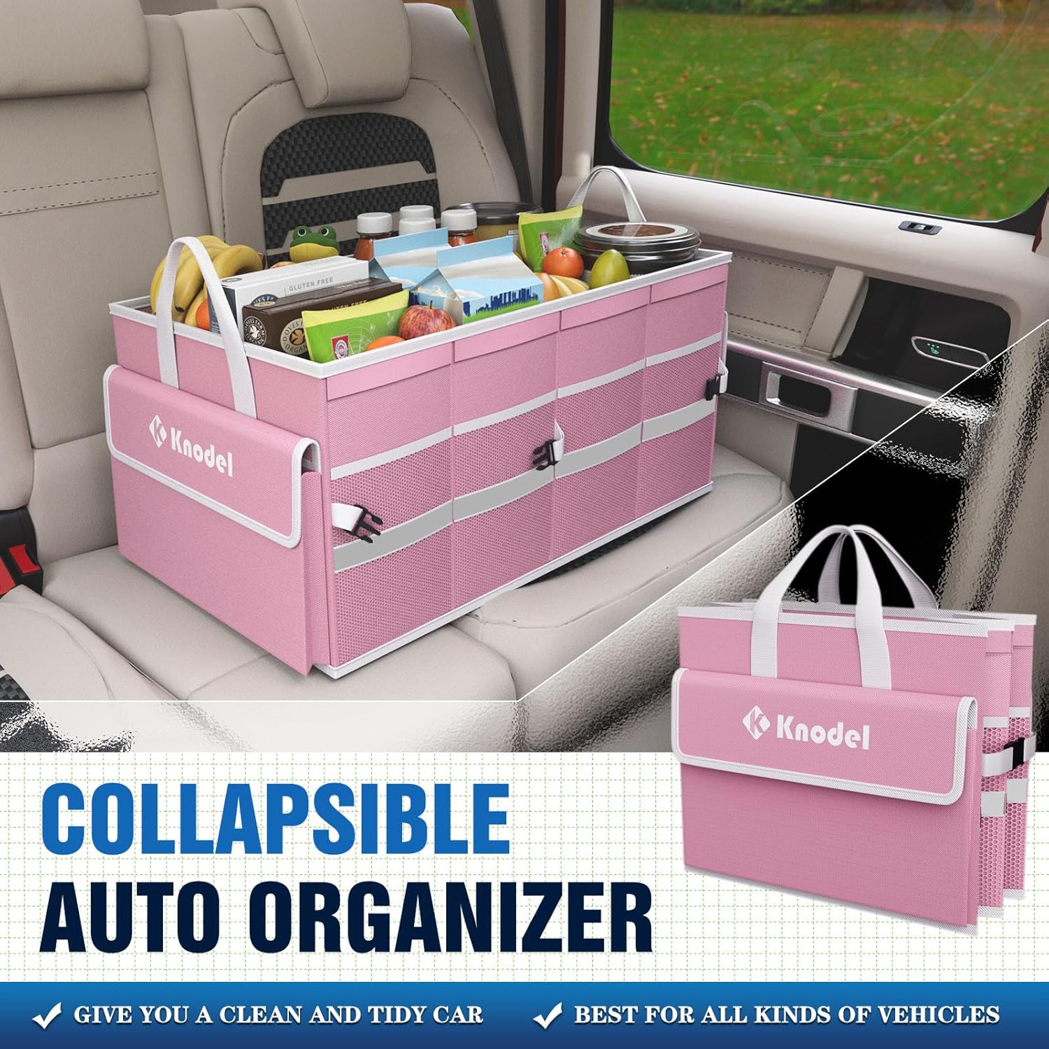 Thumbnail 3 de K KNODEL Car Boot Organiser with Foldable Cover (Medium, Pink): A practical, expandable organiser for tidy boots