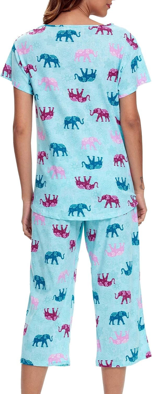 Detalle de ENJOYNIGHT Women’s Cotton Pajama Set (Short-Sleeve Top + Capri Pants)