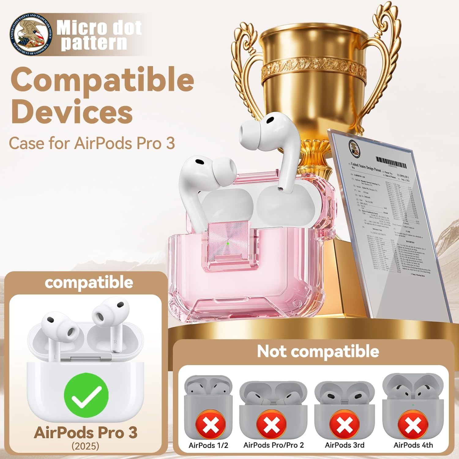 Detalle de Wowwat AirPods Pro 3 Case (2025) with Safety Lock, Clear Soft TPU Cover + Bling Keychain & Cleaner Kit (Clear Pink)