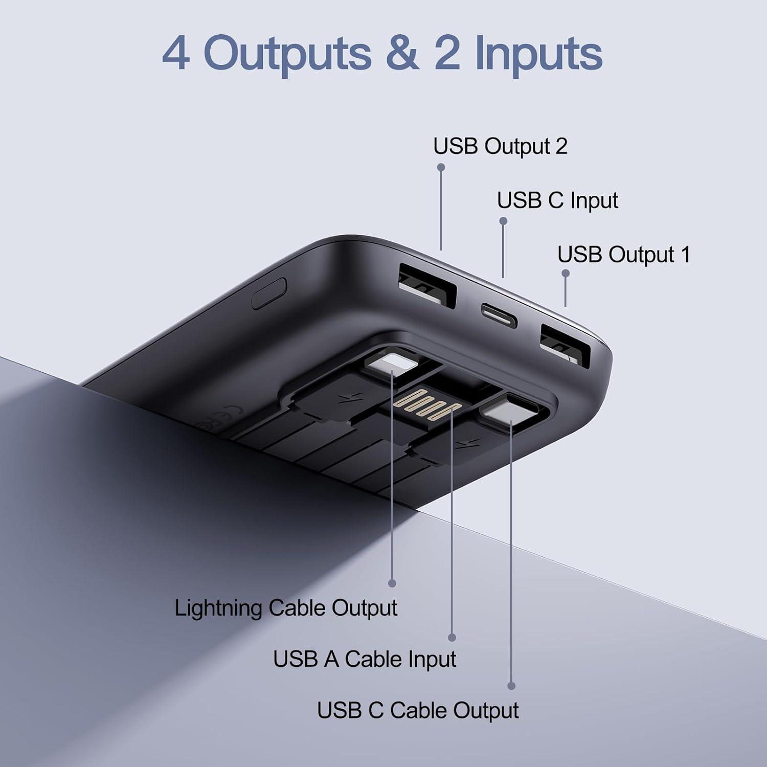 Detalle de FancyBean M7 2-Pack Portable Charger, 10,000mAh, Built-In Cables