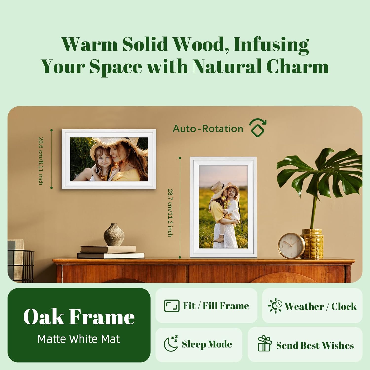 Detalle de White Oak Wood Large Digital Photo Frame 15.6 Inch with Wifi and 32GB Storage