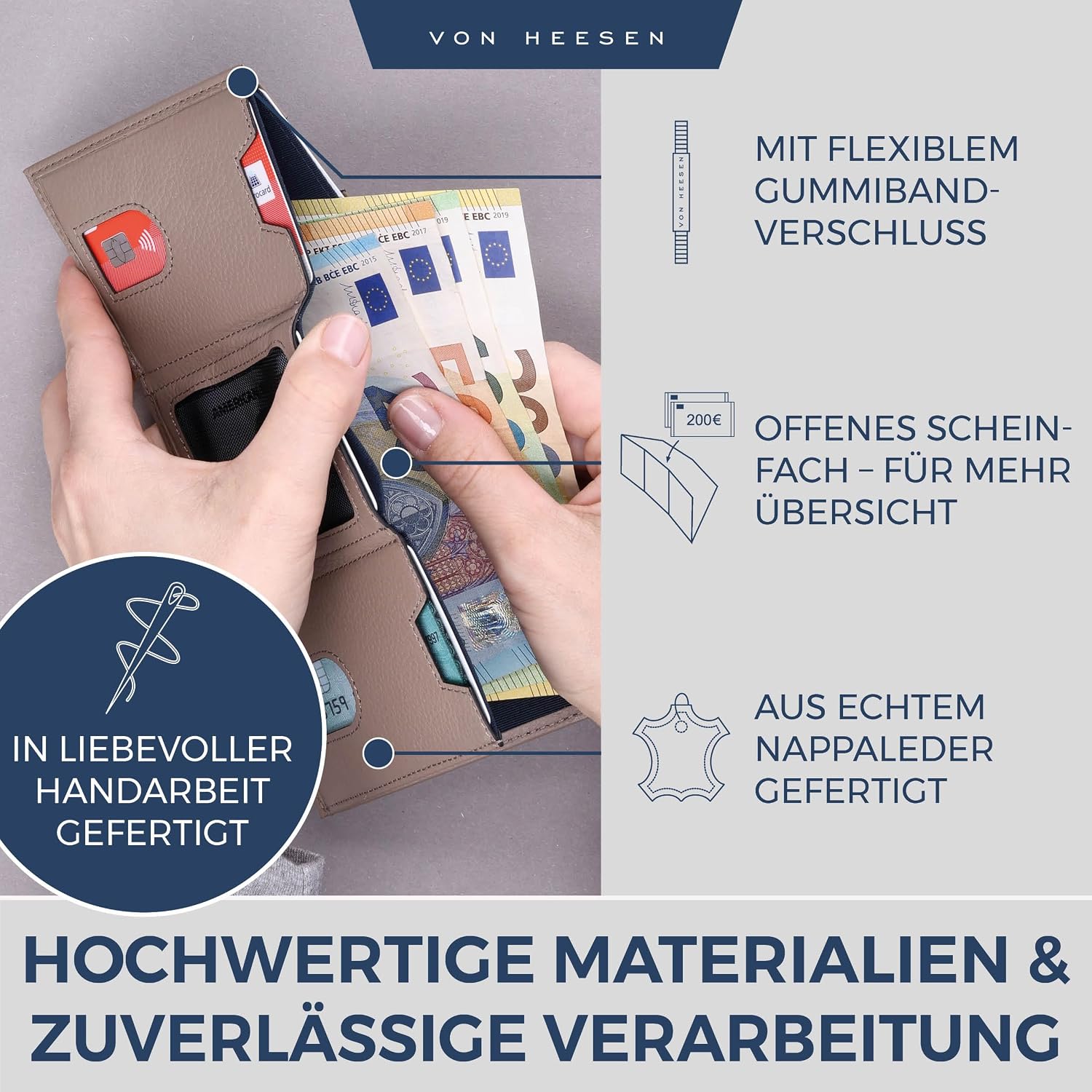 Thumbnail 4 de VON HEESEN Leder Slim Wallet – RFID-Schutz, Mini-Geldbörse aus Nappaleder