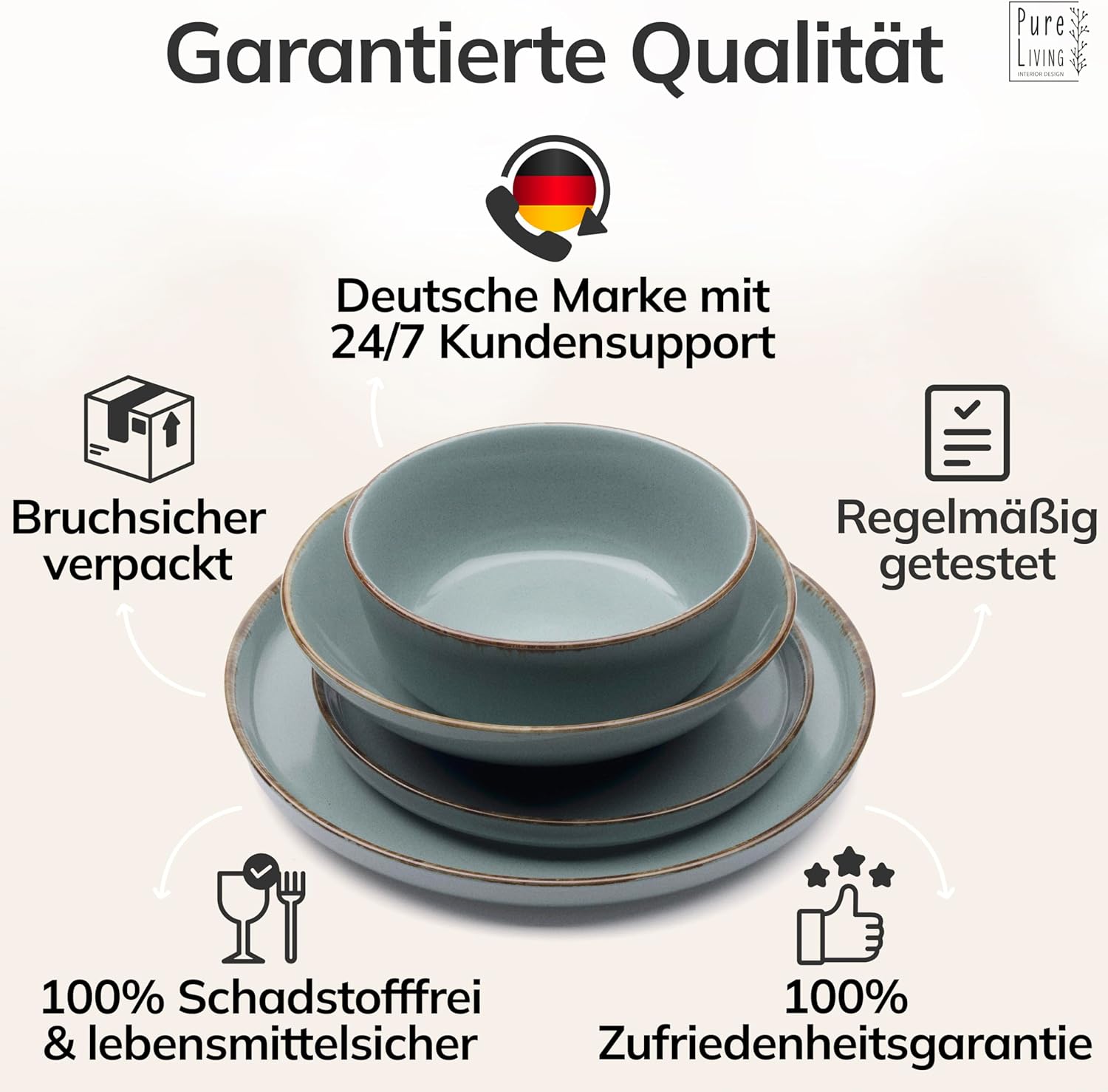 Detalle 2 de Steingut Geschirrset 24-tlg. Rustic für 6 Personen in Rauchblau – TESTSIEGER, Spülmaschinengeeignet