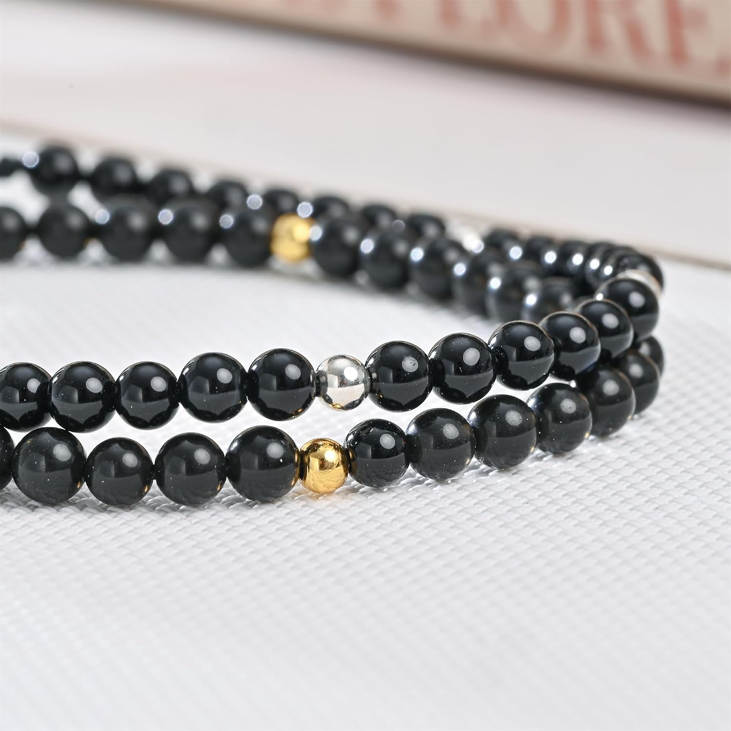 Detalle 2 de Apocalyptic-K Women's 925 Sterling Silver/Gold Anklet – 4mm Beads, Natural Stone, Hand Woven, Size Adjustable