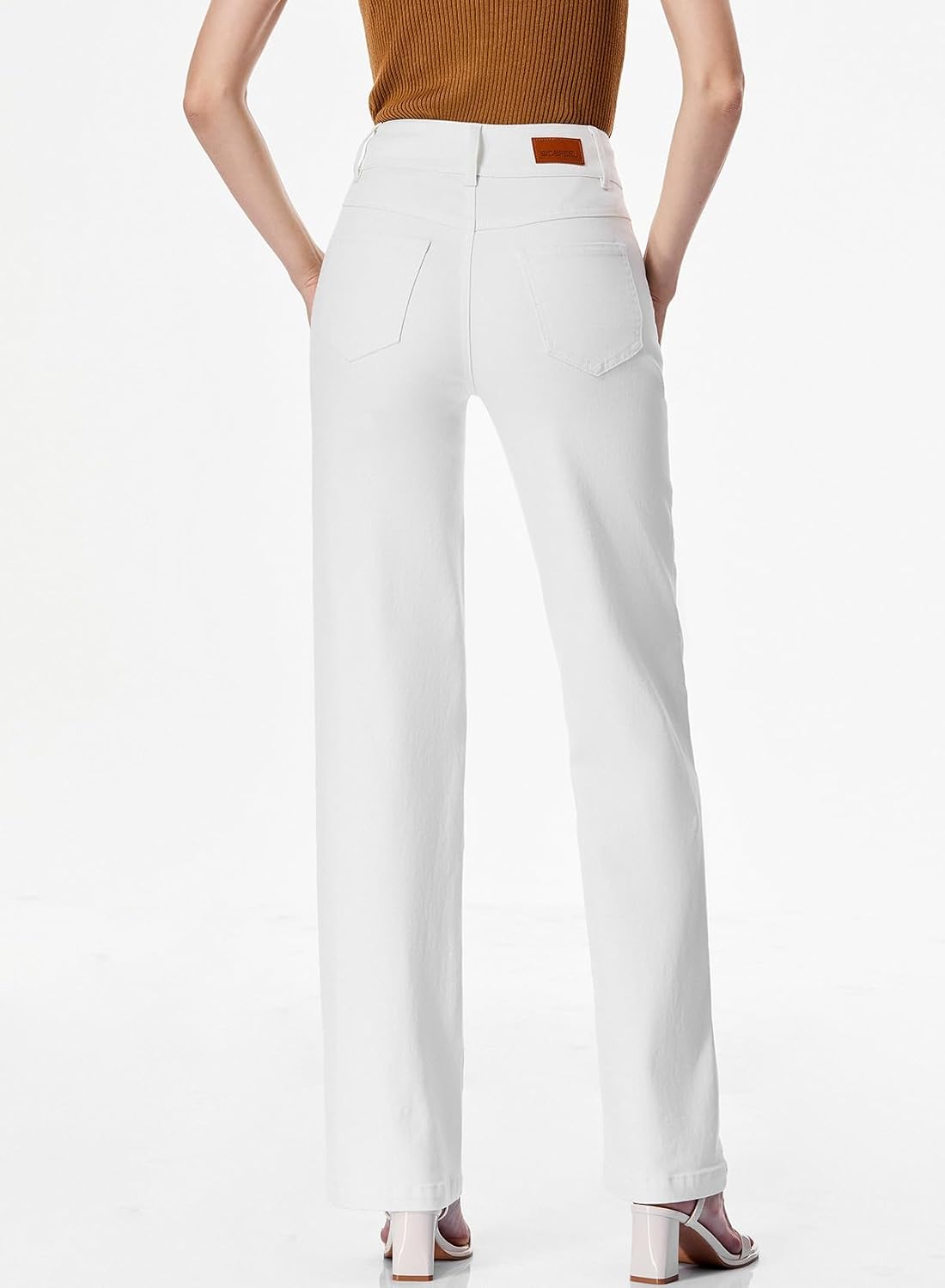 Detalle 2 de Sidefeel Women’s High-Waisted Straight-Leg Stretch Jeans with Pockets (Zimbaplatinum Denim)