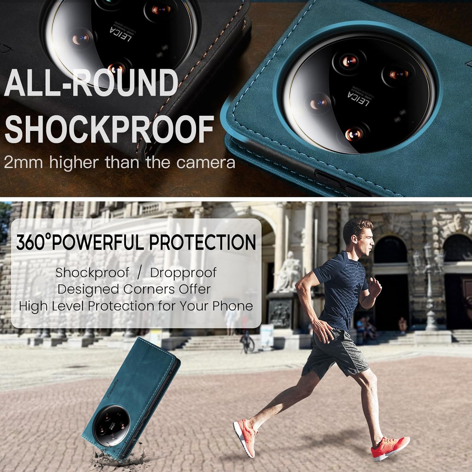 Thumbnail 1 de Monweicz Handyhülle für Xiaomi 14 Ultra – blaugrün, klappbar mit Kartenfach, Magnetverschluss & Standfunktion