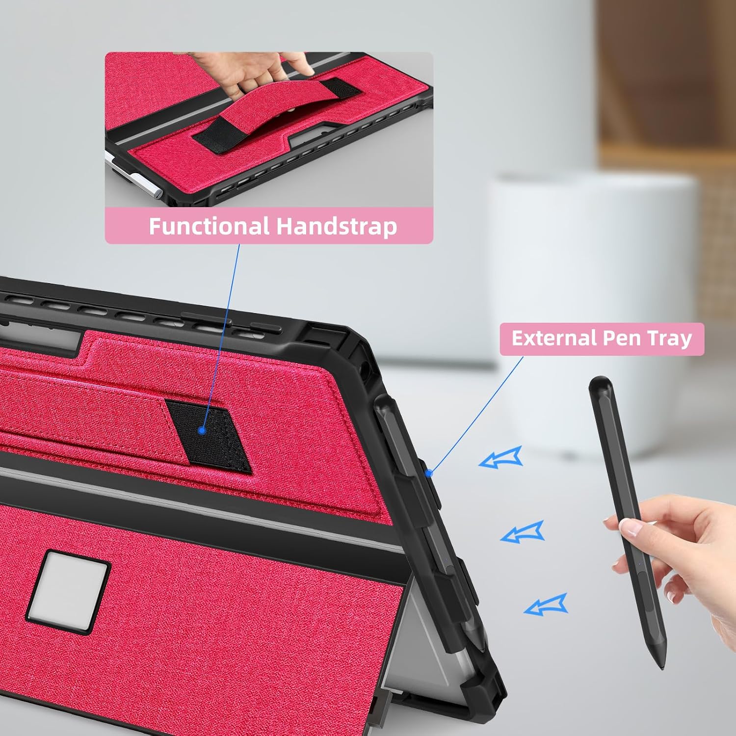 Detalle de SSS·GRGB Protective Case for Microsoft Surface Pro 7+/7/6/5/4/Pro LTE 12.3-Inch – Slim Rugged Cover with Hand Strap (Red)