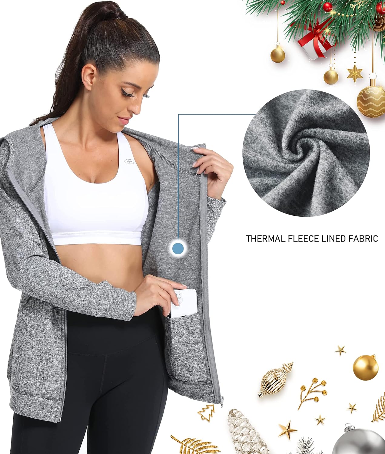 Detalle de Hibelle Women's Full-Zip Fleece-Lined Hoodie