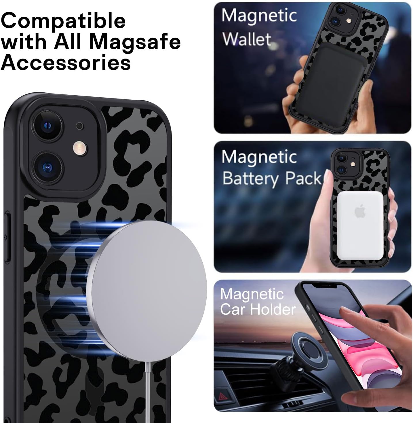 Thumbnail 2 de XTCASE Coque Magnétique pour iPhone 11 – Motif Léopard, Translucide Mat, TPU/PC, Noir
