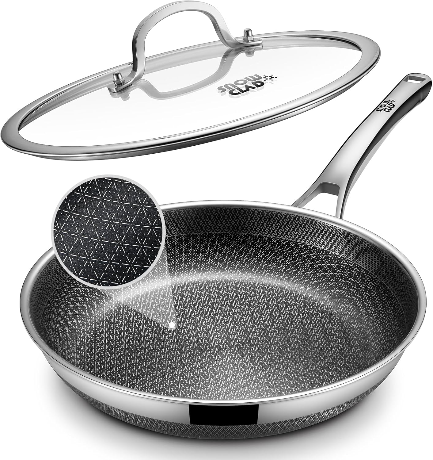 Yonida 12-inch Nonstick Frying Pan with Lid (Hybrid Stainless Steel, Induction Compatible)
