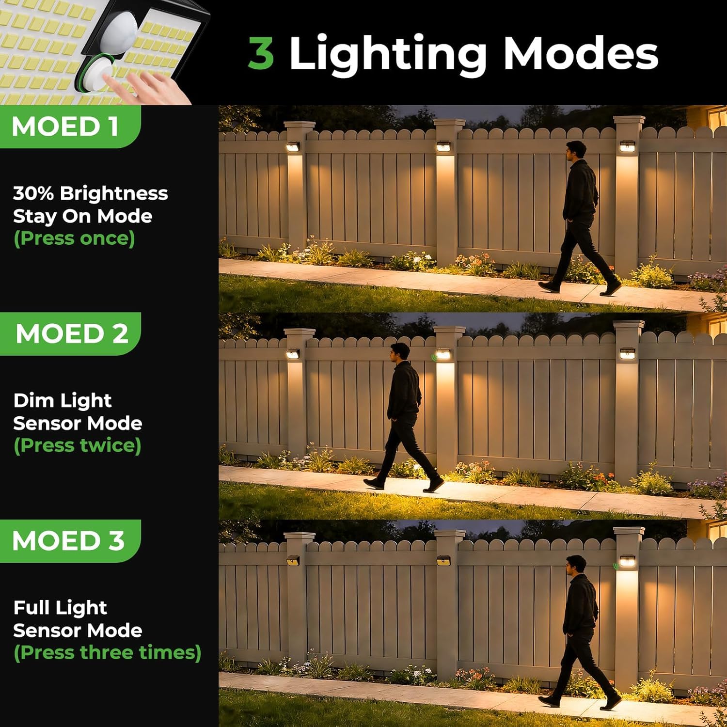 Thumbnail 3 de nipify 8 Pack Solar Security Lights: Upgraded 3000K Warm Outdoor LEDs with 3 Modes and 120° PIR Motion Sensor