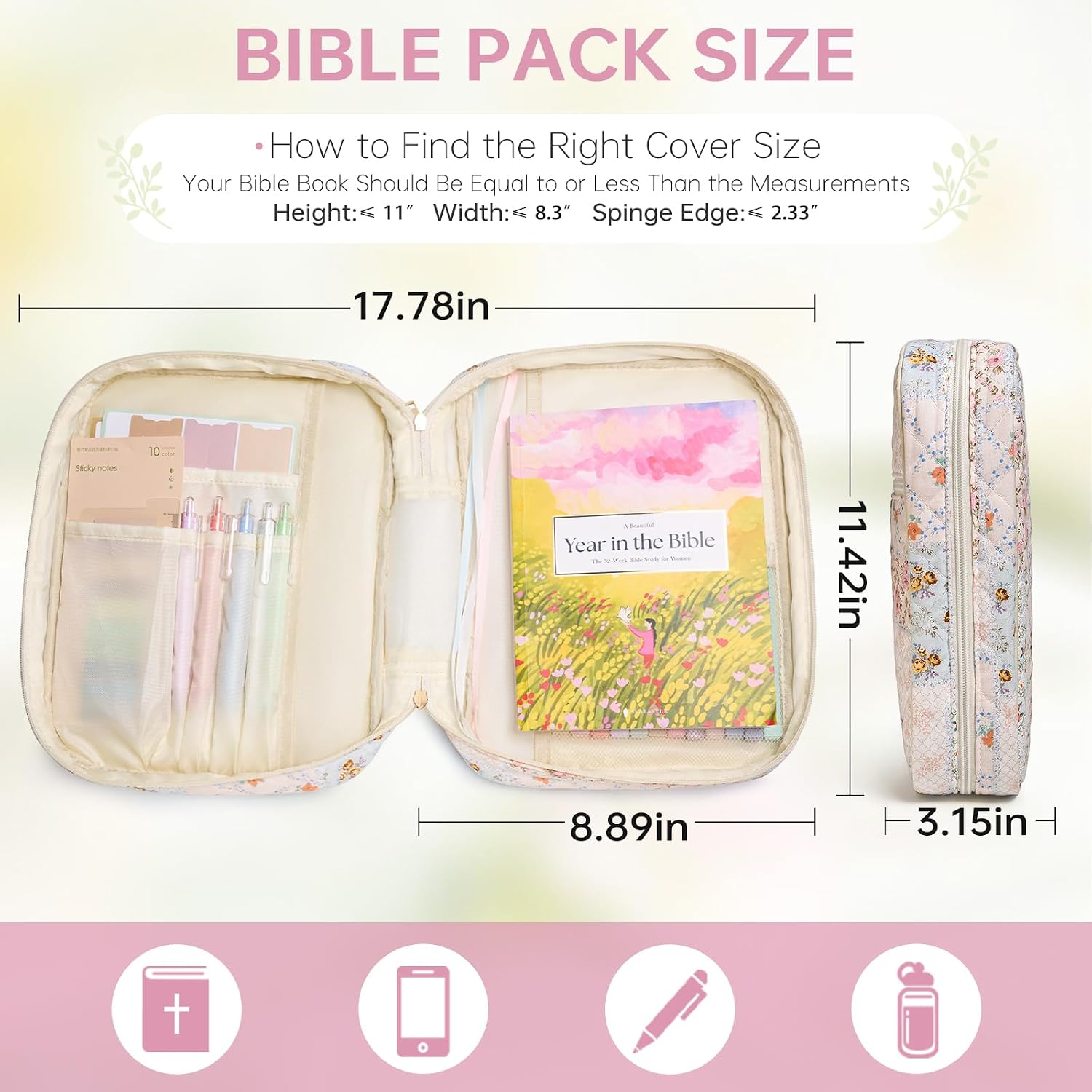 Detalle de YKFLY Quilted Bible Cover Case, Floral Cotton Carrying Bag with Zipper