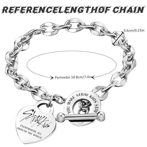 Detalle 2 de DEFGNOP Stray SKZ Bracelet Unisexe en Acier Inoxydable avec Pendentif Coeur, inclus 2 Photocard SKZ et Autocollant