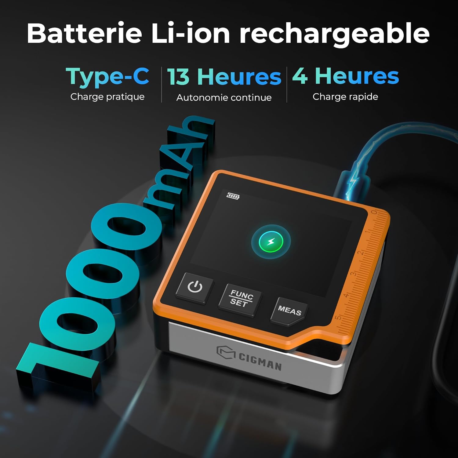 Thumbnail 6 de CIGMAN CD80 – Télémètre Laser 3-en-1, 80 m, écran LCD rétroéclairé, USB-C
