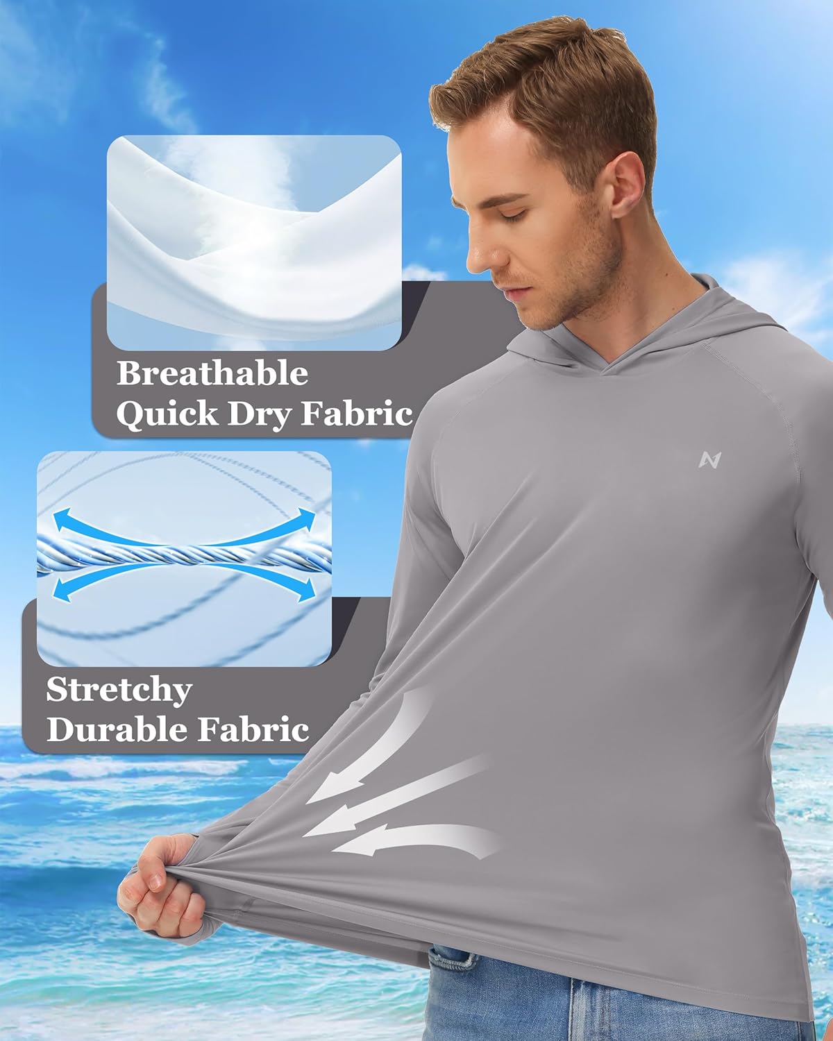 Thumbnail 3 de isnowood Sun Shirt UPF 50+ Men’s Long-Sleeve Fishing Shirt with Hoodie & Rash Guard Protection