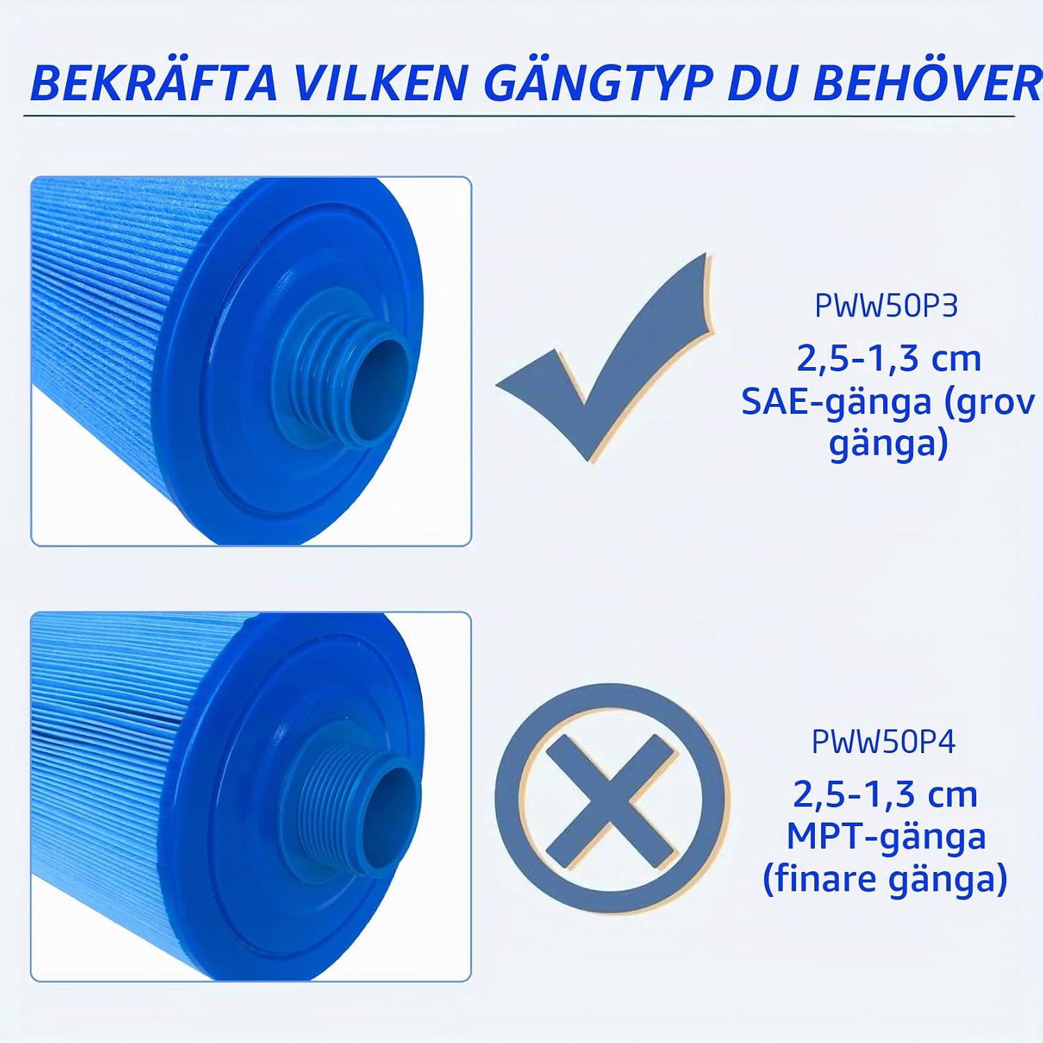 Detalle 2 de Malaka filterpatron för spa, 2-pack – PWW50P3, grov SAE-gänga
