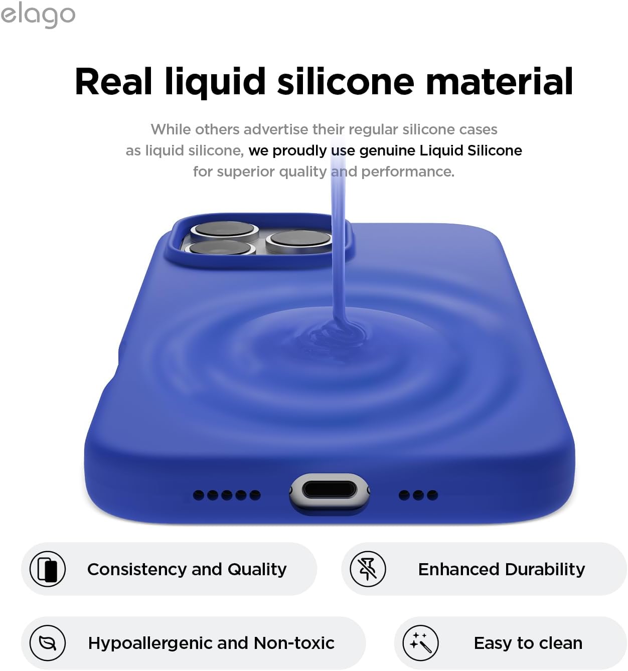 Thumbnail 2 de elago Coque Silicone Liquide Premium pour iPhone 16 Pro Max (Bleu Cobalt) — étui mince antichoc avec microfibre antirayures