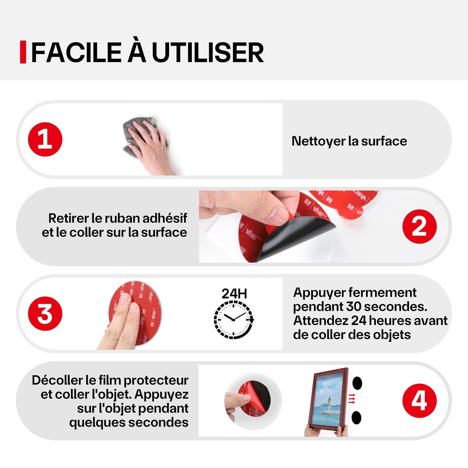 Thumbnail 6 de FIXCHORD nastro biadesivo impermeabile per tamponi adesivi, extra forte, 10 pezzi da 70 mm