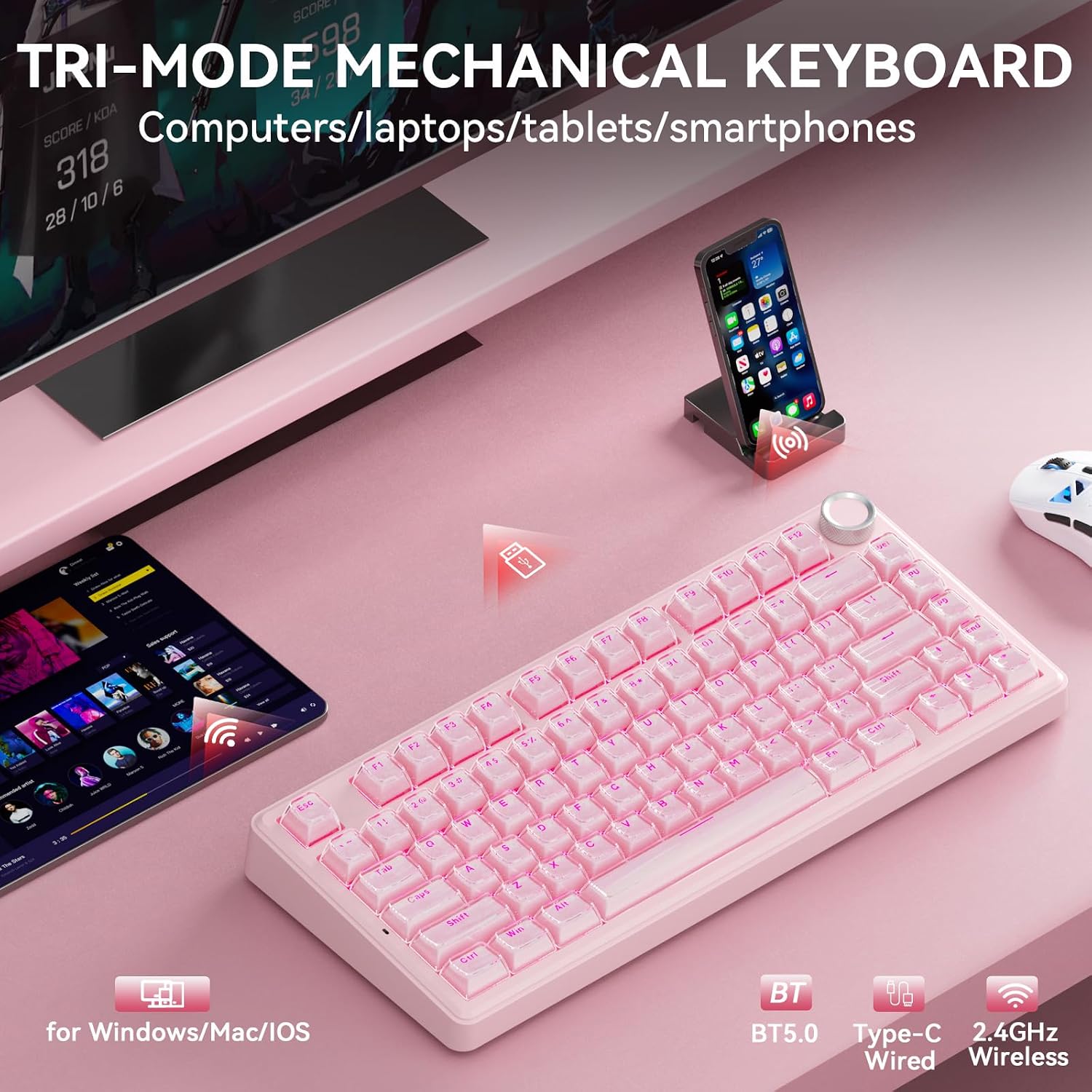 Detalle de SOLAKAKA A75 Wireless Gaming Keyboard with Multifunction Knob — 75% Mechanical, Tri-Mode, Hot-Swappable