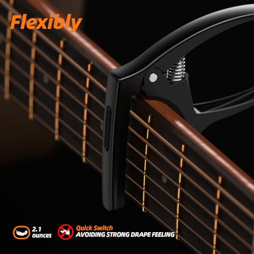 Detalle de TANMUS Guitar Capo 3in1: Metal Capo with Pin Puller, 360° Pick Holder and Soft Touch