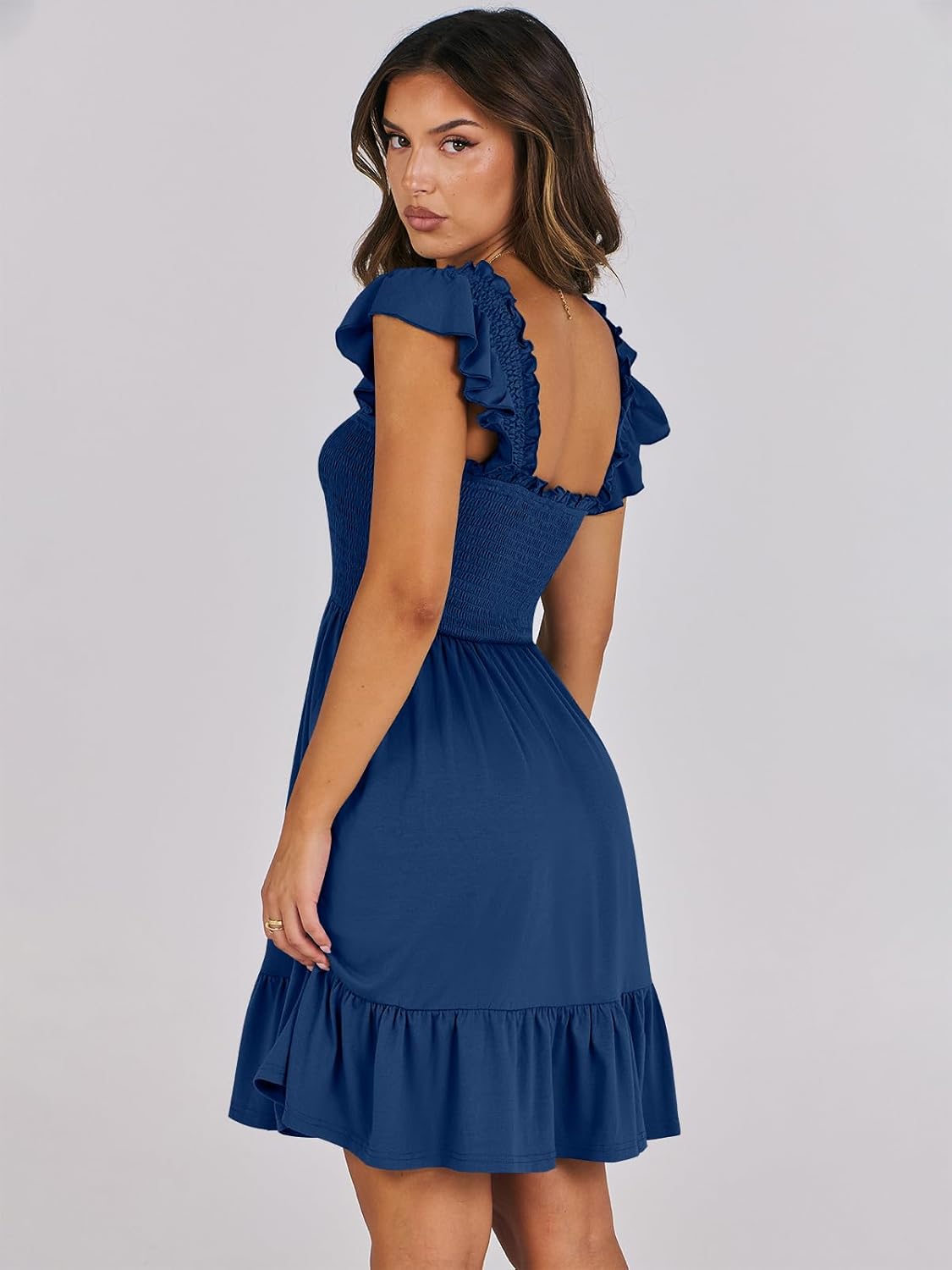 Detalle 1 de ANRABESS Women’s Summer Casual Sleeveless Square Neck Dress with Smocked Ruffle Back (Boho Beach Short Sundress)