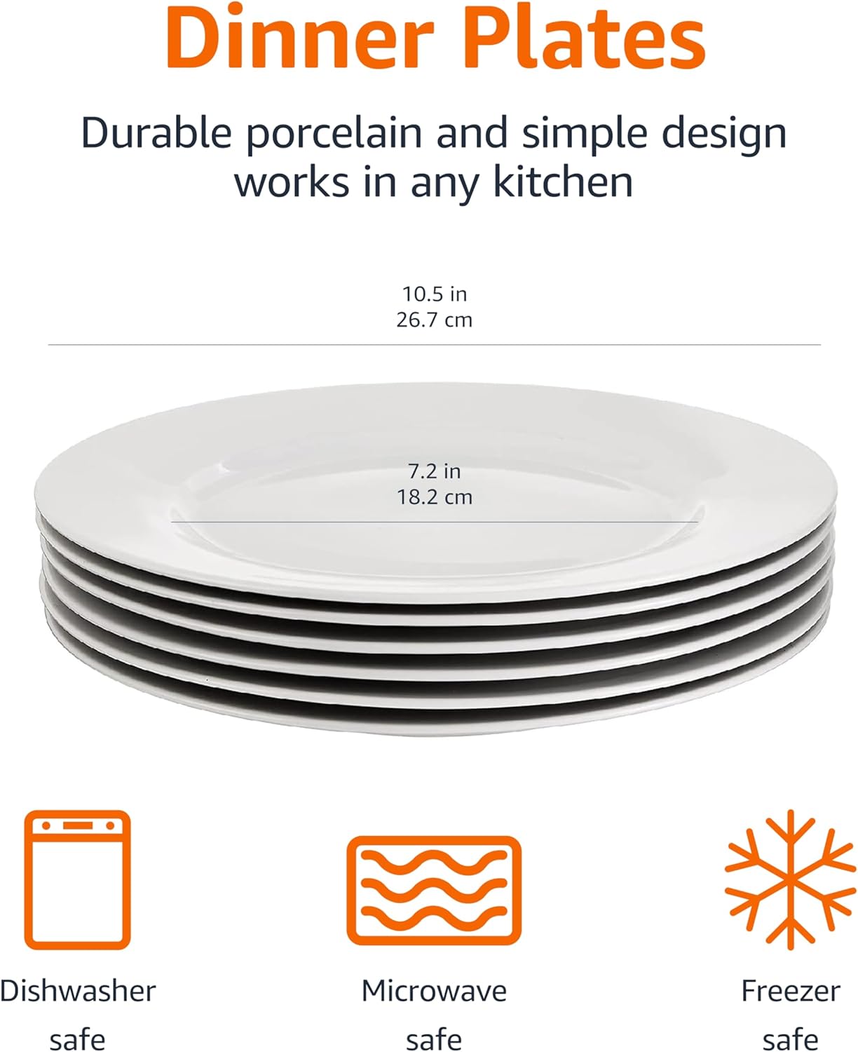 Detalle de Amazon Basics 6-Piece White Dinner Plate Set, 10.5 inches