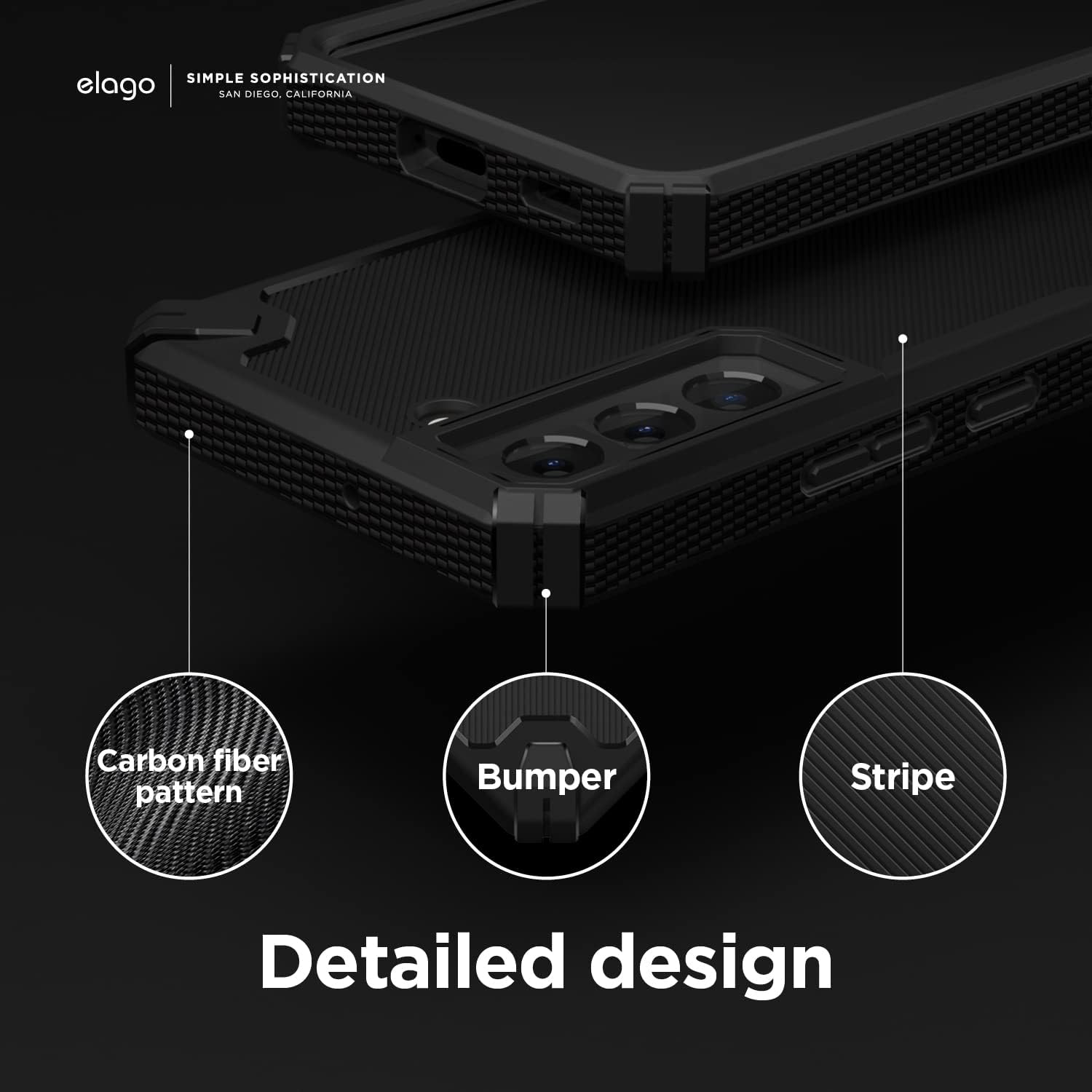 Detalle 2 de elago Armor Cover Case per Samsung Galaxy S22 5G (6,1") con protezione antiurto e TPU, struttura fibra di carbonio (nero)