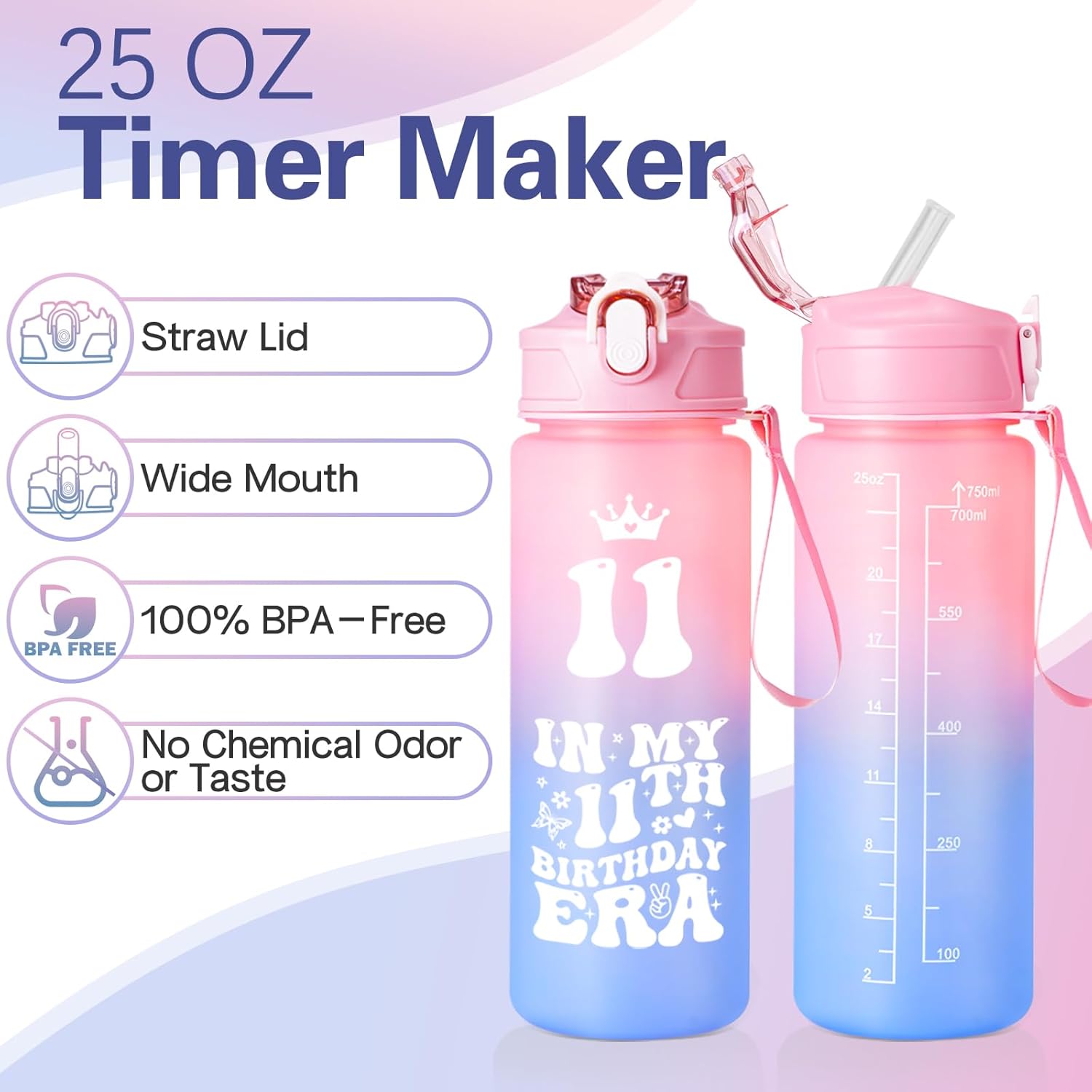 Thumbnail 1 de 11th Birthday Gift Set for Girls (25oz “In My 11th Birthday Era” Bottle) – Tween 11th Birthday Presents