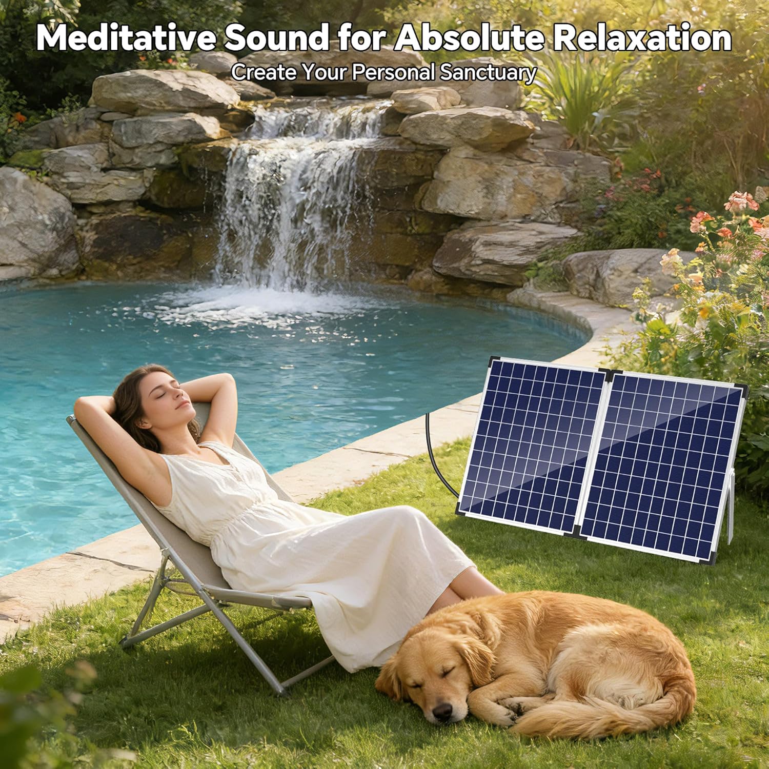 Detalle de Biling 50W Solar Waterfall Pump – Stainless Steel Pond Kit for 4000L Ponds