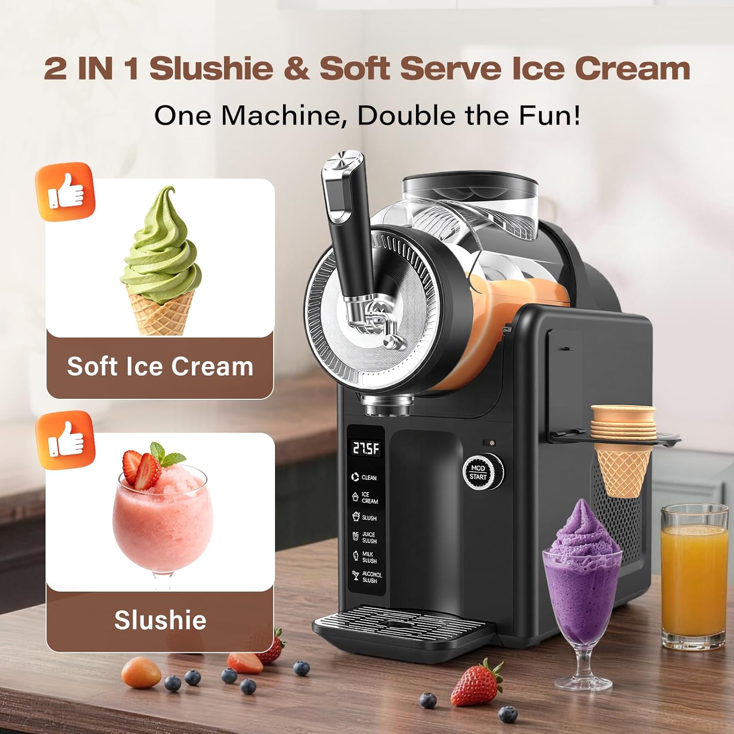 Thumbnail 1 de SYINTAO Slushie Machine No Ice Needed, 2-in-1 Frozen Drink & Soft Serve Ice Cream Maker (Blue-gray)