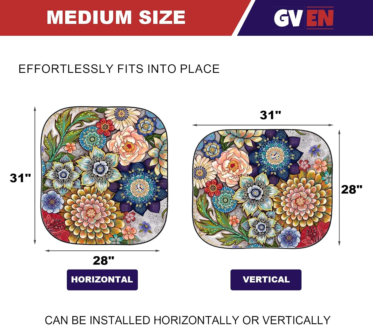 Thumbnail 1 de Gven Windshield Sun Shade for Car — 2-Piece Floral Foldable Front Window Sunshade (M)