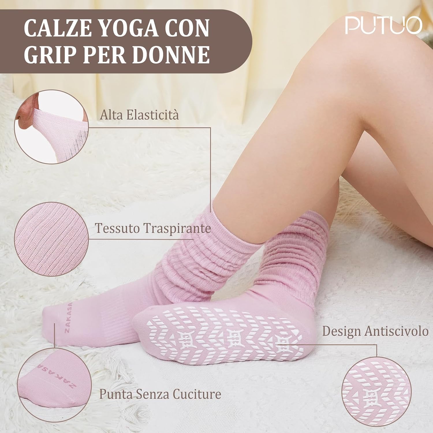 Thumbnail 2 de PUTUO Calzini Antiscivolo Yoga Donna 3 Paia
