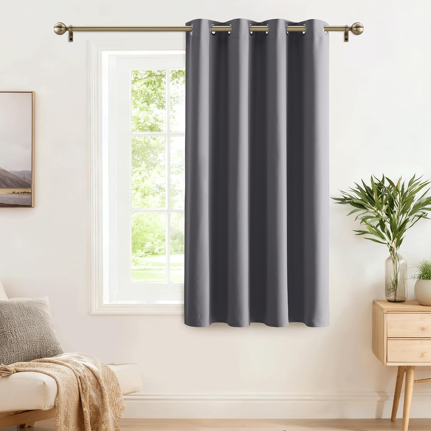Detalle de PONY DANCE Blickdichter Verdunkelungsvorhang mit Ösen, kurz, 1 Stück (H 158 x B 132 cm) – grau